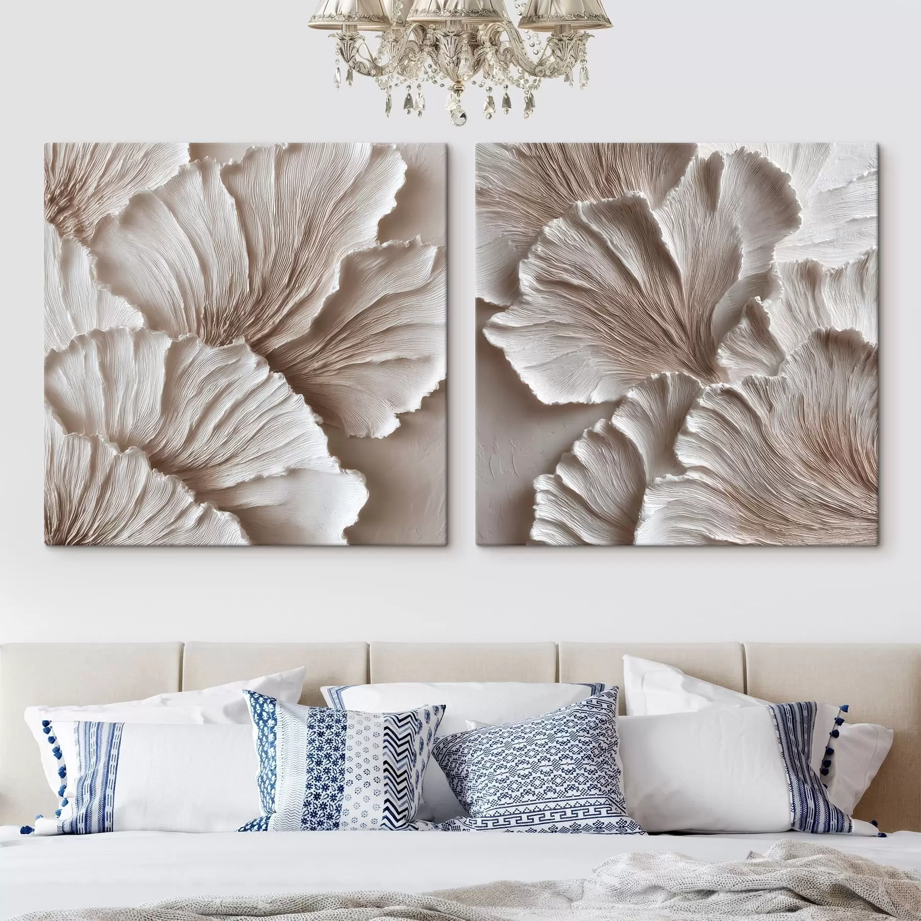 Obraz Interiérový diptych s texturovanými liniemi v pastelové barevné škále ve stylu současného umění Č. m30648