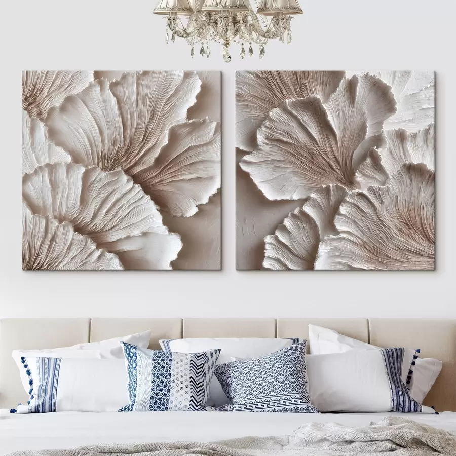 Obraz Interiérový diptych s texturovanými liniemi v pastelové barevné škále ve stylu současného umění Č. m30648