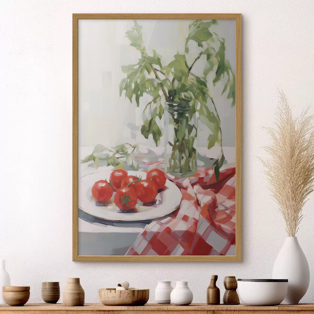 Poster Rajčata na talíři, imitace malby f50064