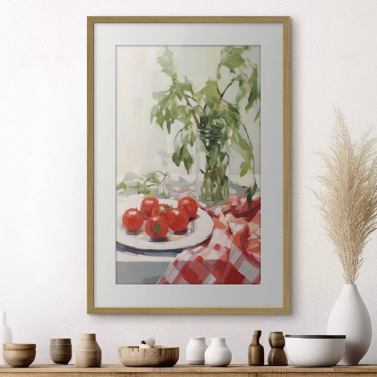 Poster Rajčata na talíři, imitace malby f50064