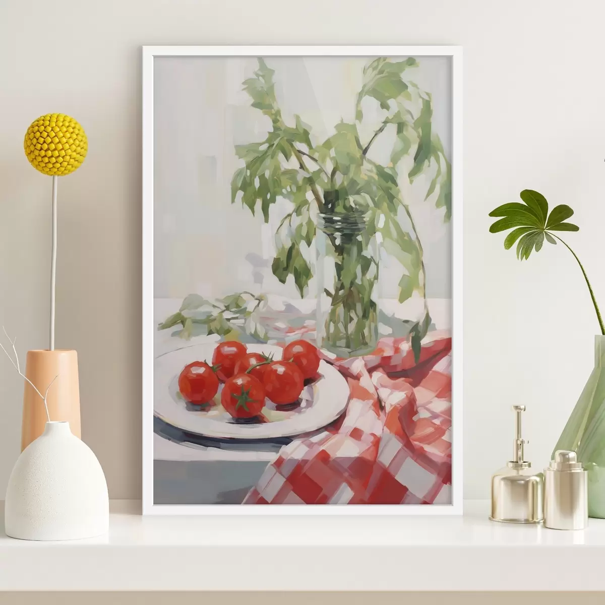 Poster Rajčata na talíři, imitace malby f50064