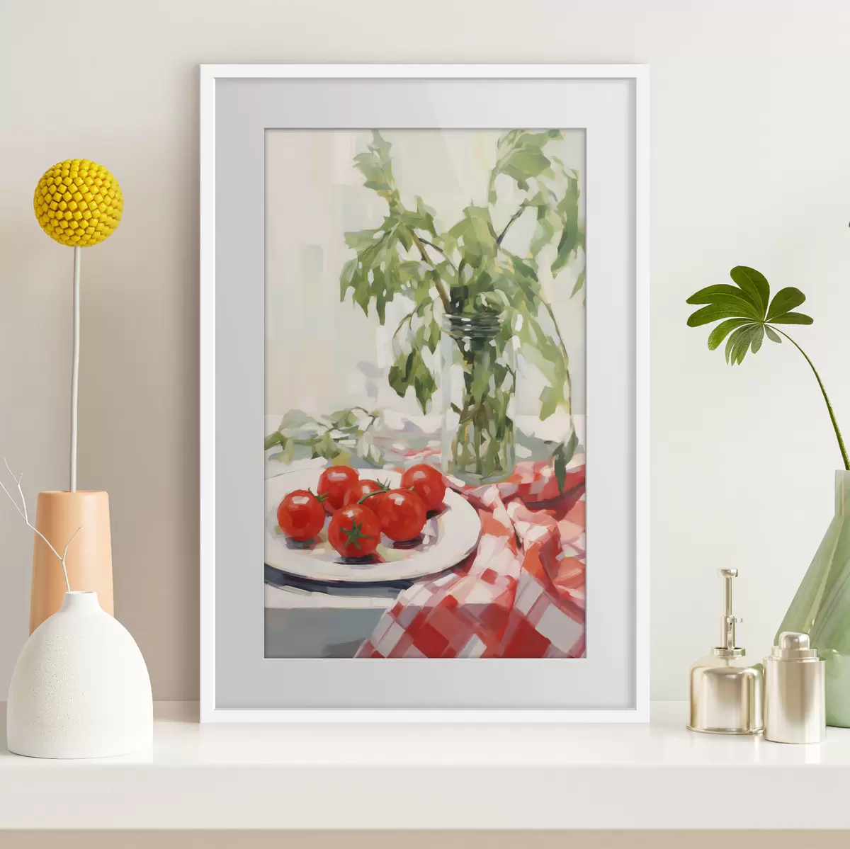Poster Rajčata na talíři, imitace malby f50064