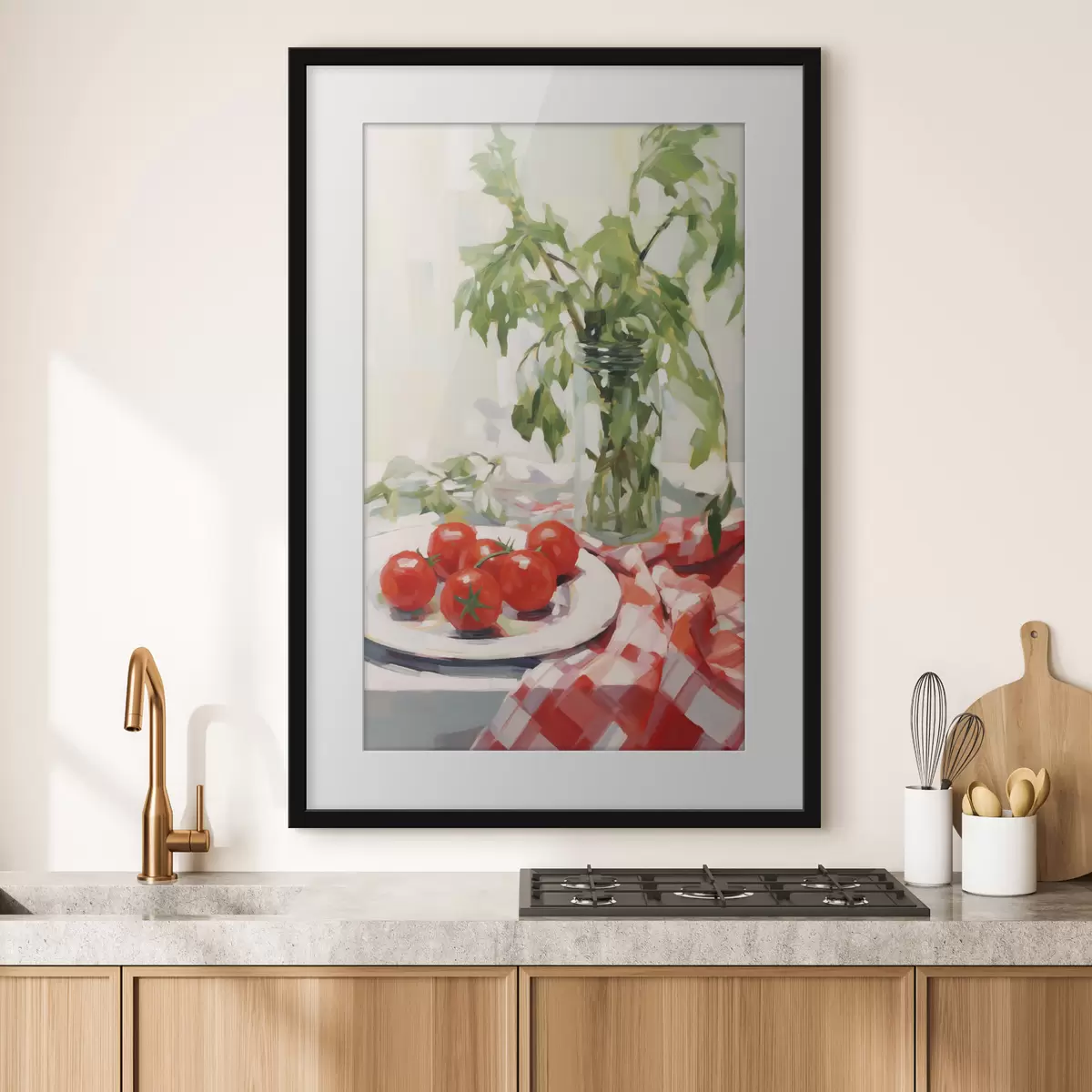 Poster Rajčata na talíři, imitace malby f50064