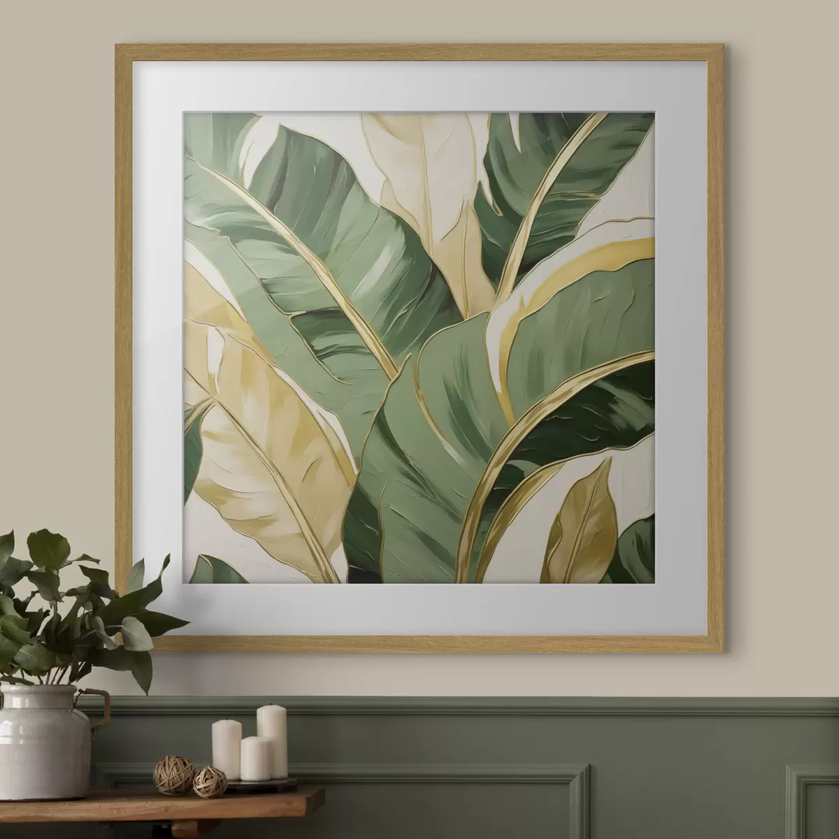 Poster Velké listy, imitace malby f50078