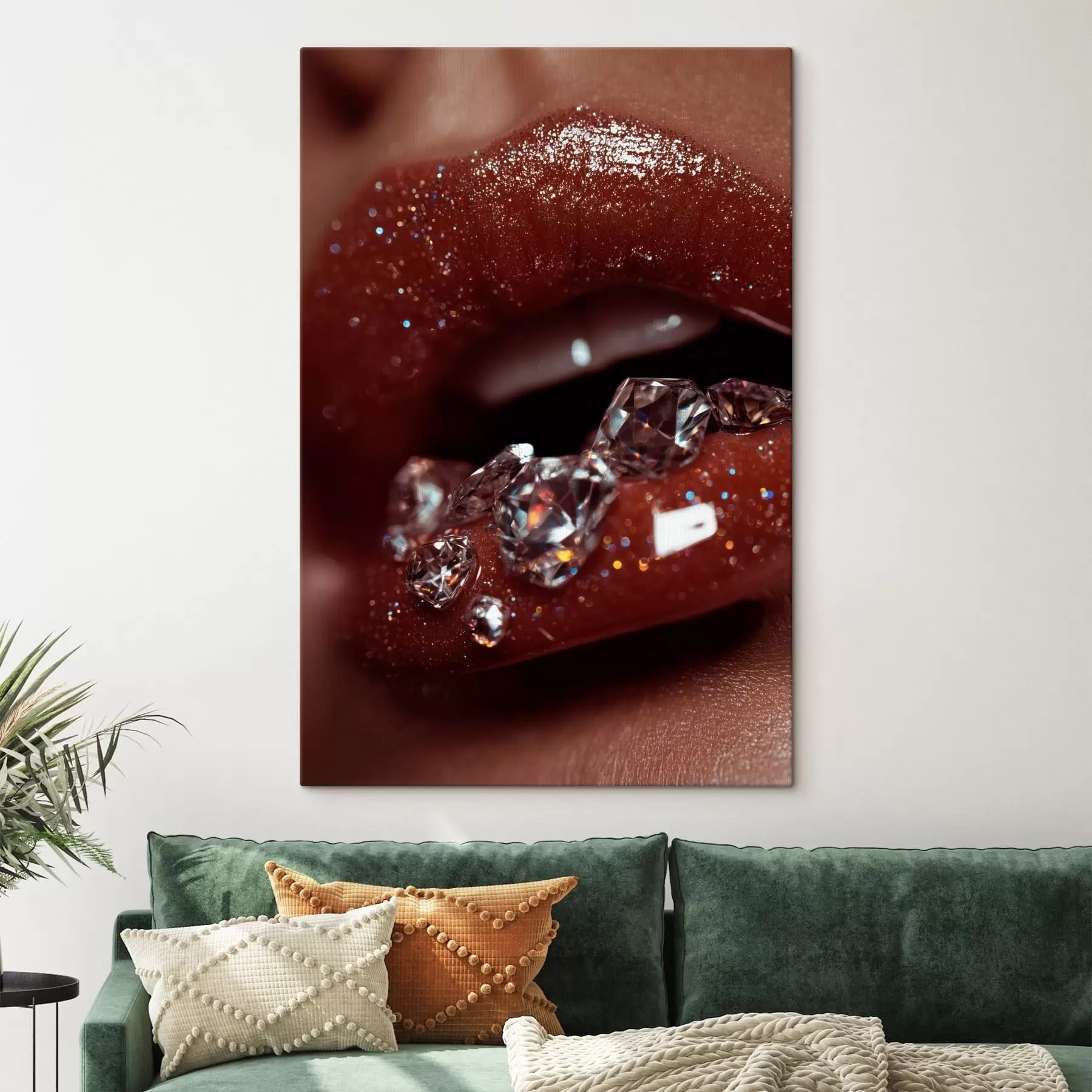 Obraz Detailní záběr lesklých rtů s průhlednými krystaly Č. s49977
