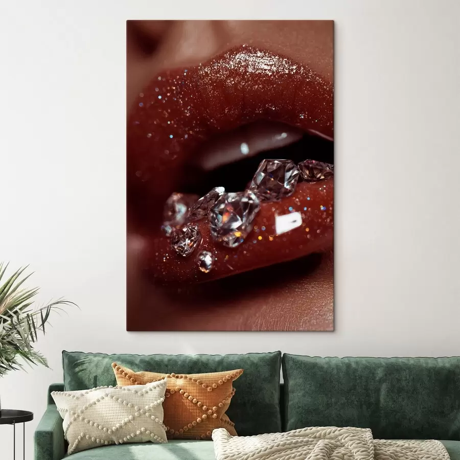 Obraz Detailní záběr lesklých rtů s průhlednými krystaly Č. s49977