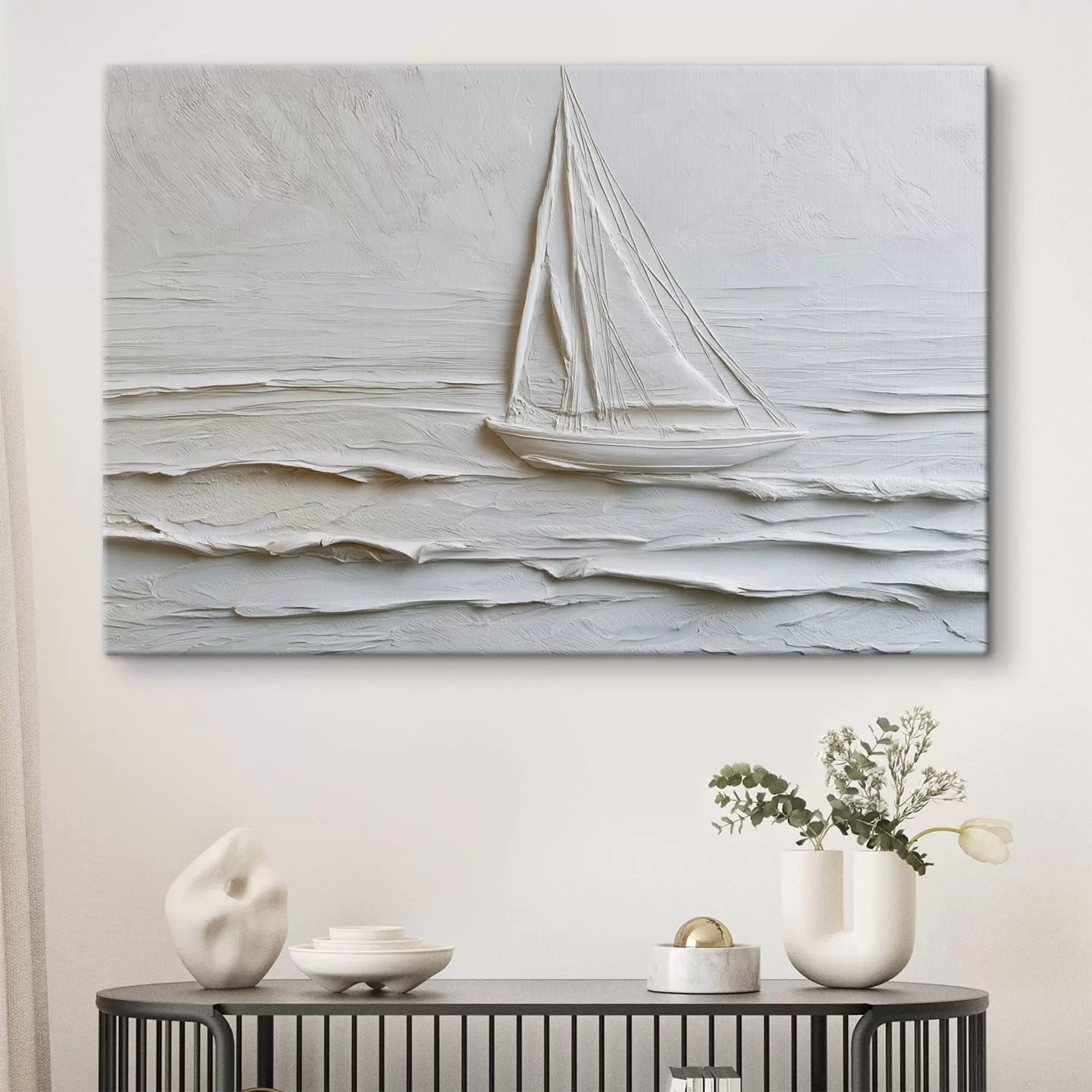 Obraz Minimalistická plachetnice na moři s reliéfním efektem Č. s49984