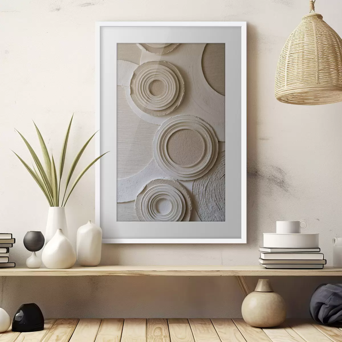 Poster Geometrická kompozice s kruhy a reliéfním efektem f49956