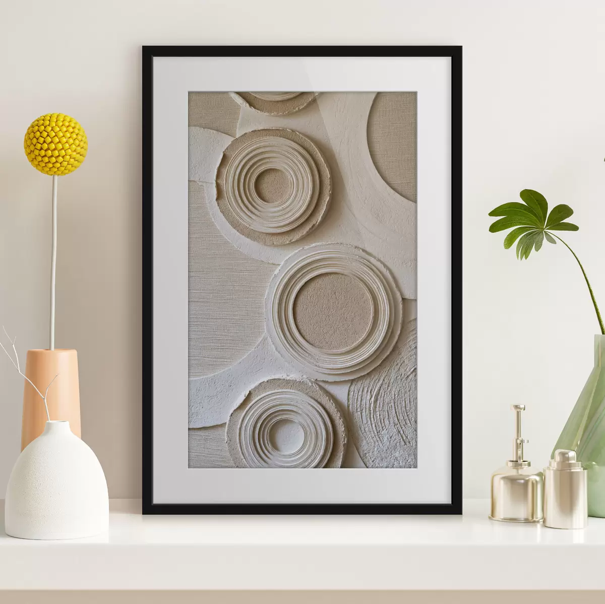 Poster Geometrická kompozice s kruhy a reliéfním efektem f49956