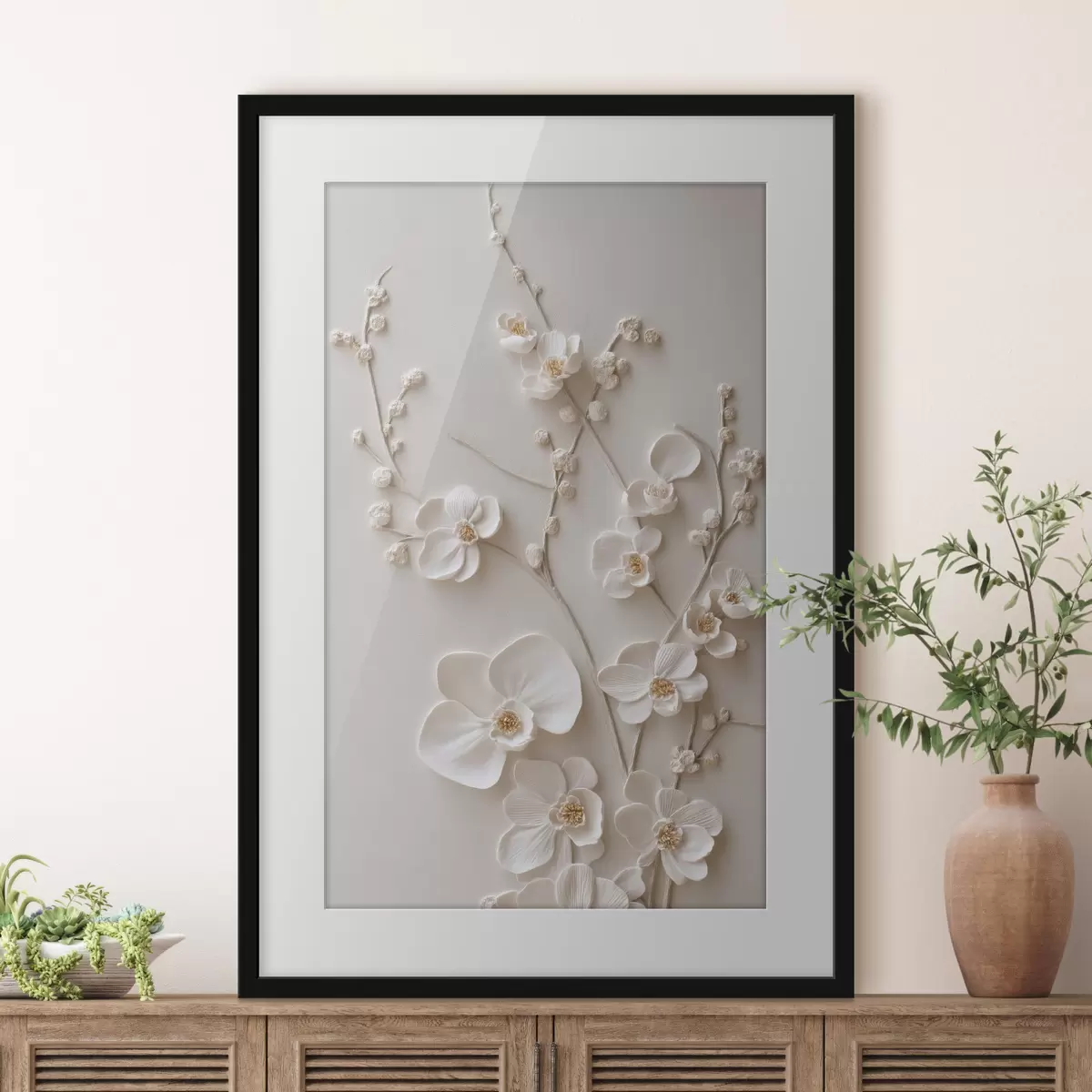 Poster Objemné bílé květy na jemných větvičkách f49957