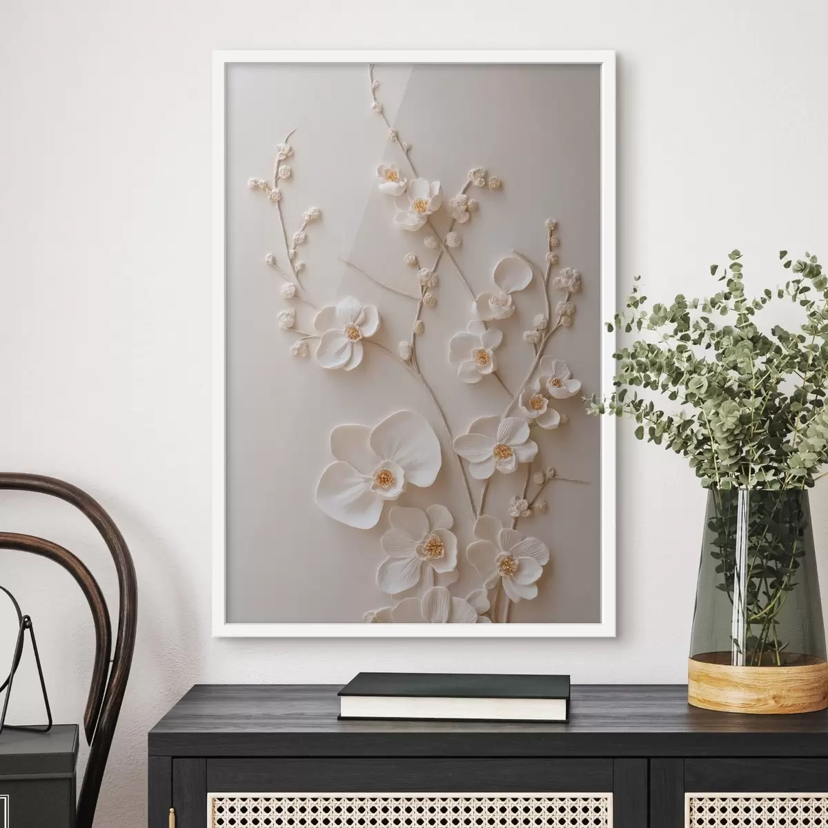 Poster Objemné bílé květy na jemných větvičkách f49957