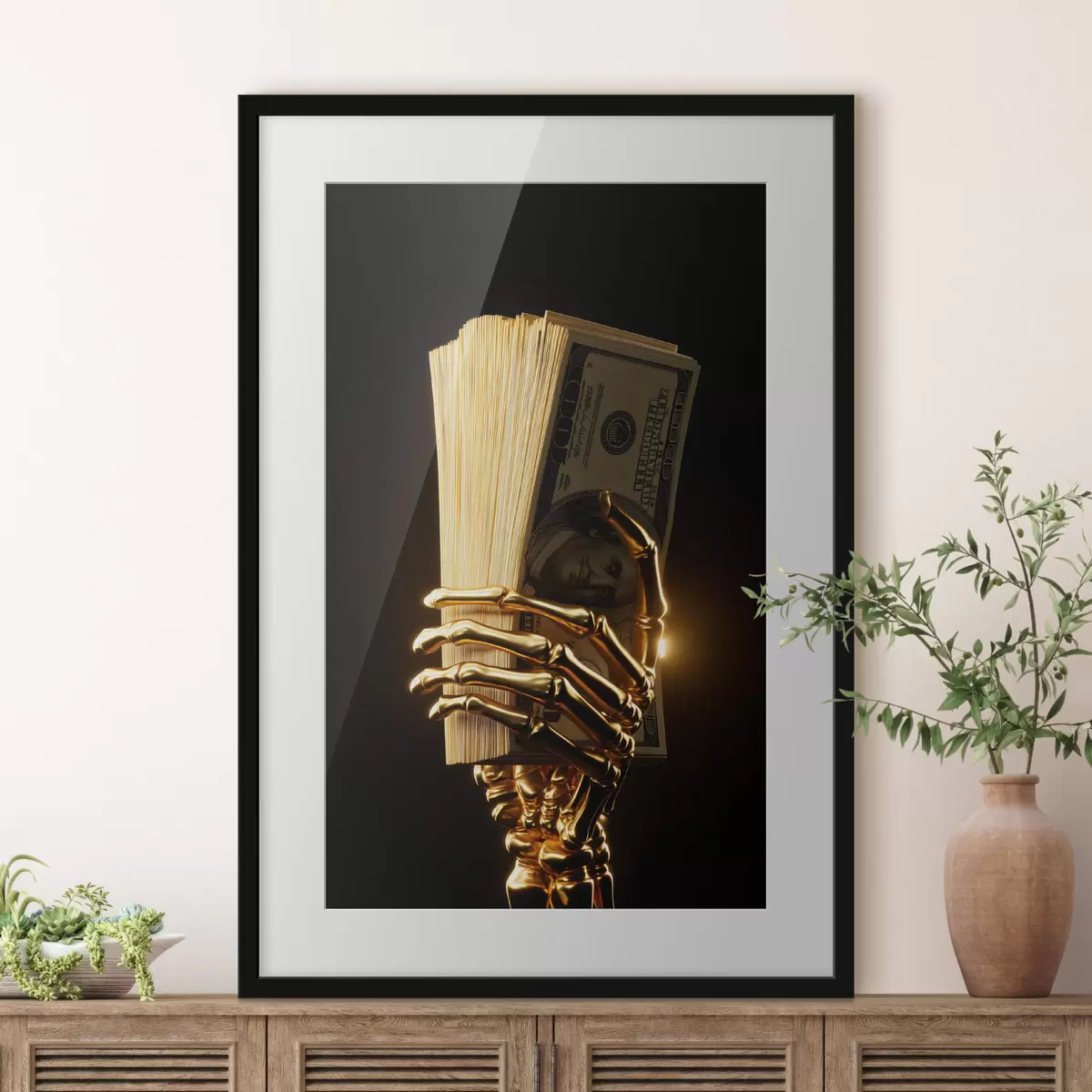 Poster Kovová ruka držící svazek bankovek f49967