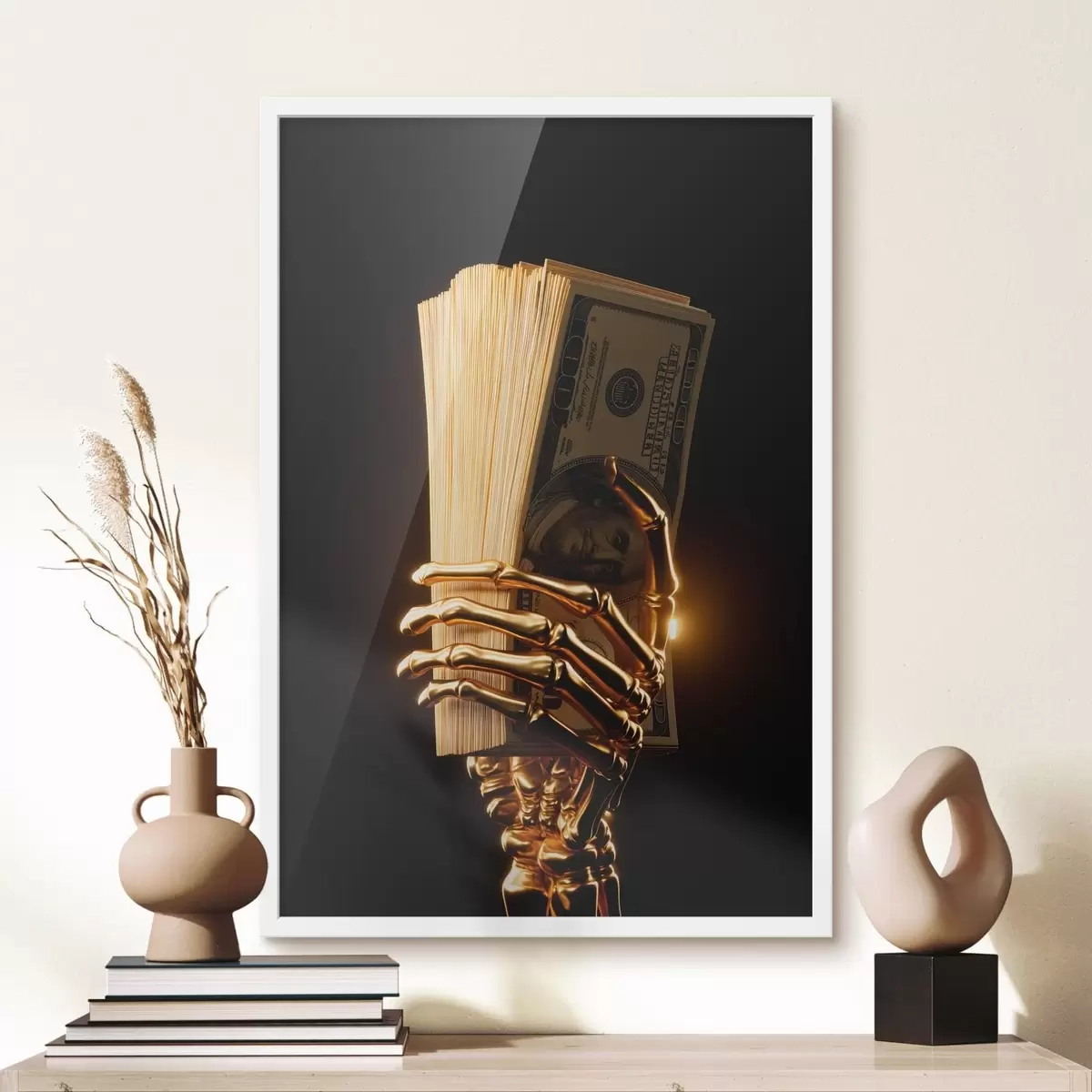 Poster Kovová ruka držící svazek bankovek f49967