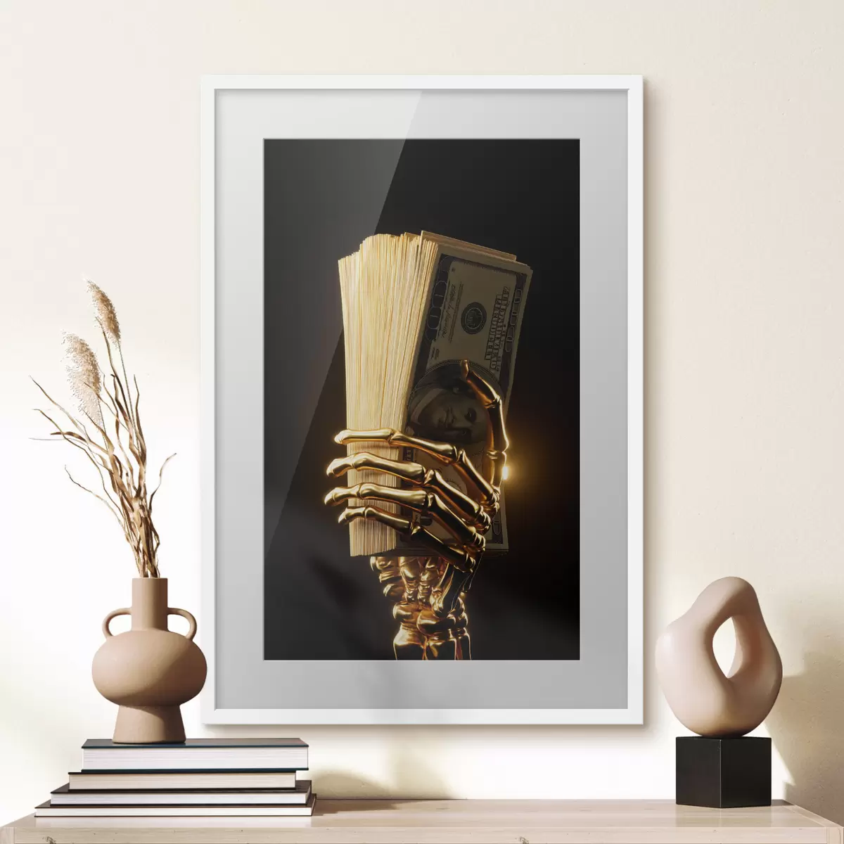 Poster Kovová ruka držící svazek bankovek f49967
