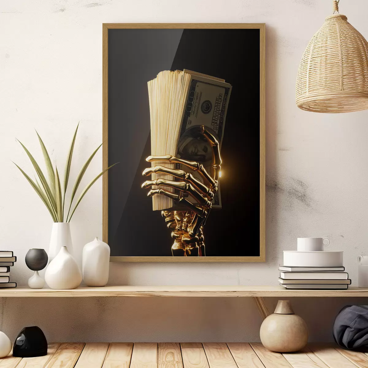 Poster Kovová ruka držící svazek bankovek f49967