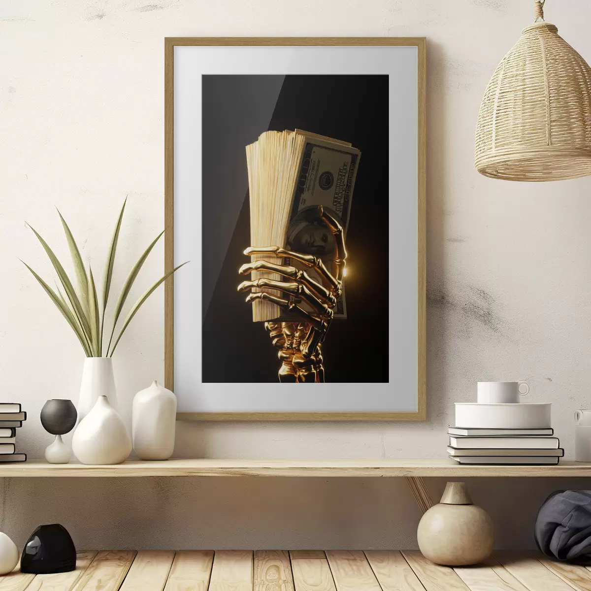 Poster Kovová ruka držící svazek bankovek f49967