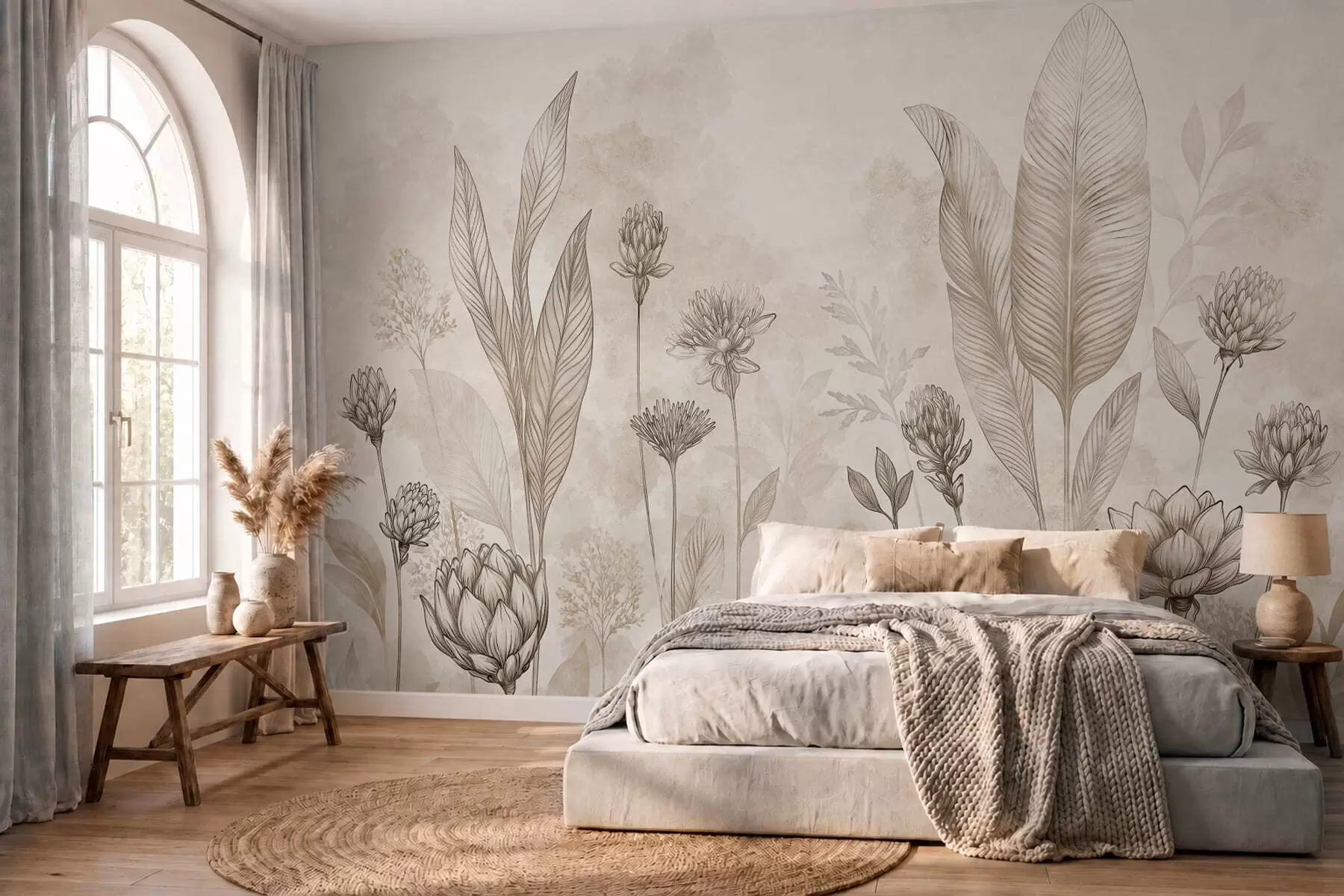 Fototapet Botanická kompozice s květy a listy w05802