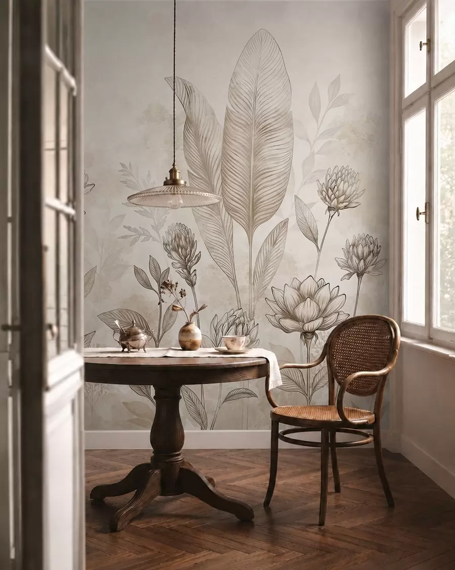 Fototapet Botanická kompozice s květy a listy w05802