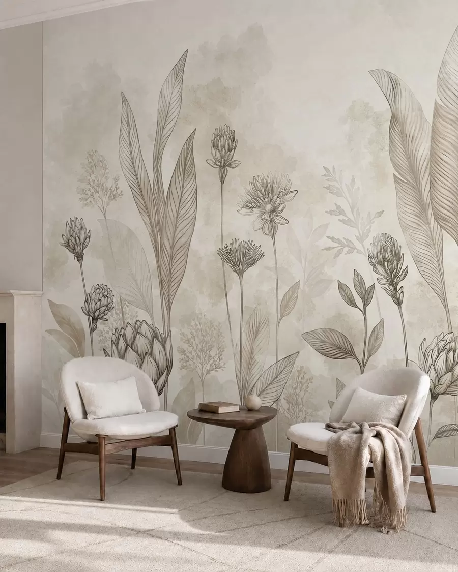 Fototapet Botanická kompozice s květy a listy w05802