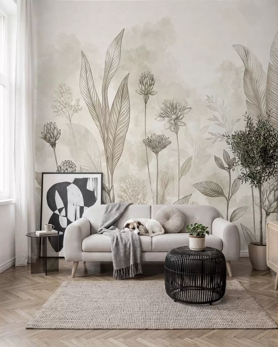Fototapet Botanická kompozice s květy a listy w05802