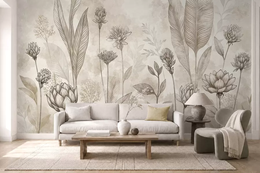 Fototapet Botanická kompozice s květy a listy w05802