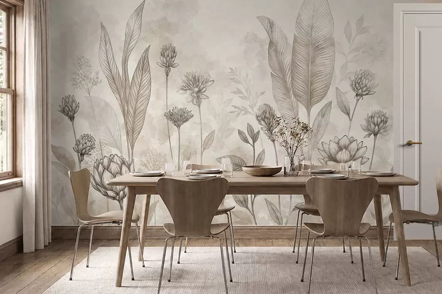Fototapet Botanická kompozice s květy a listy w05802