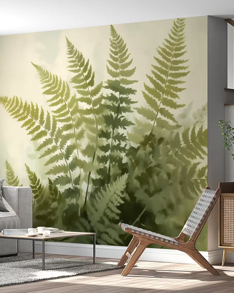 Fototapet Abstraktní stylizované listy kapradiny, imitace malby w05852