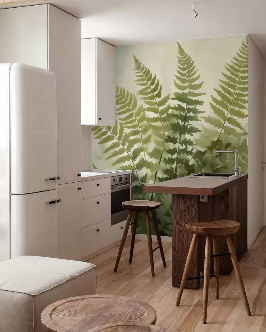 Fototapet Abstraktní stylizované listy kapradiny, imitace malby w05852
