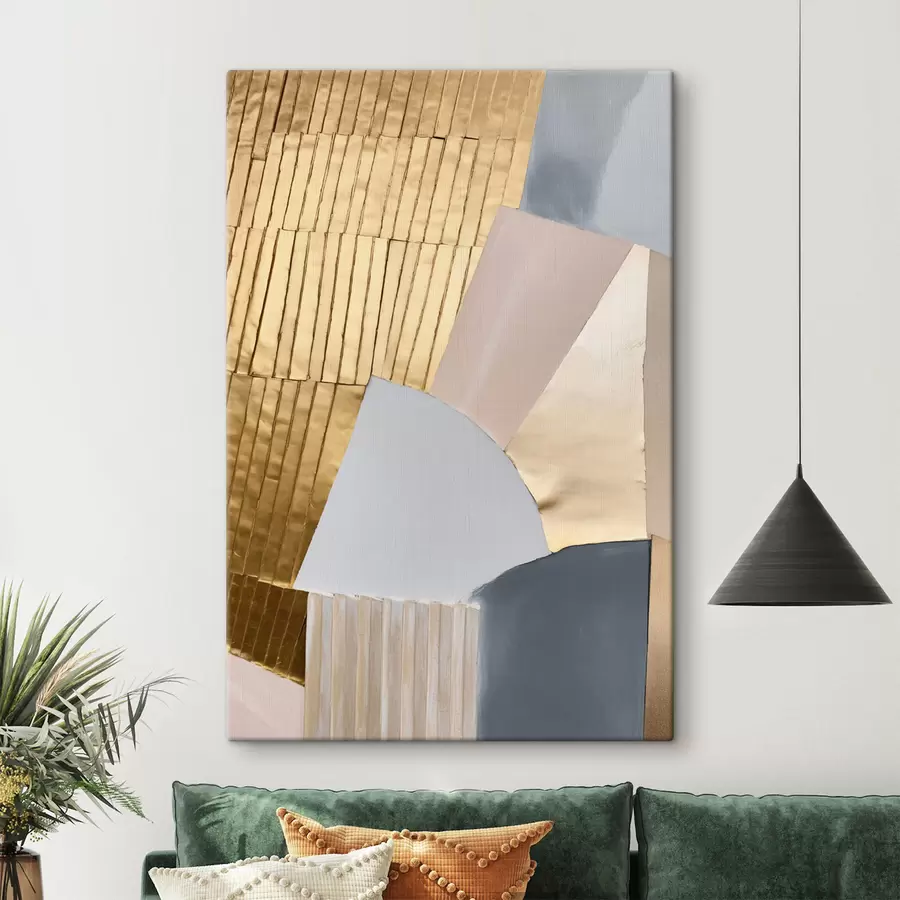 Obraz Abstraktní geometrické tvary se žlutou texturou, v barvách bledě růžové a šedé Č. s50220