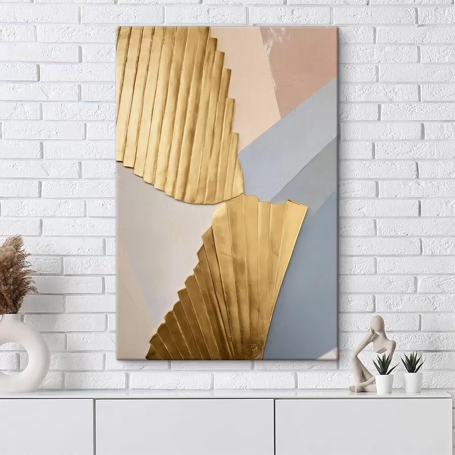 Obraz Abstraktní geometrické tvary se žlutou texturou, v barvách bledě růžové a šedé Č. s50221