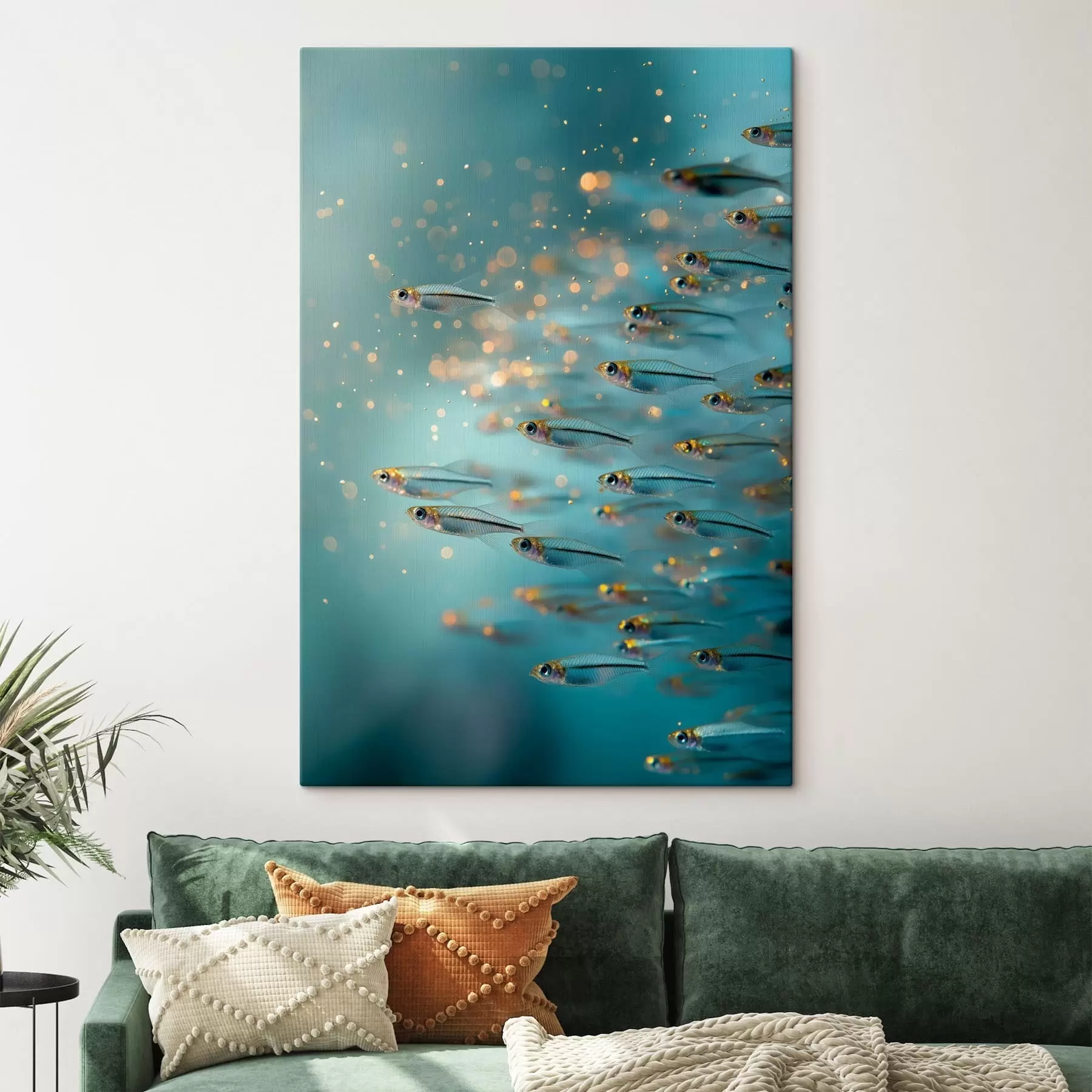 Obraz Hejno malých ryb v modré vodě s odlesky Č. s50443