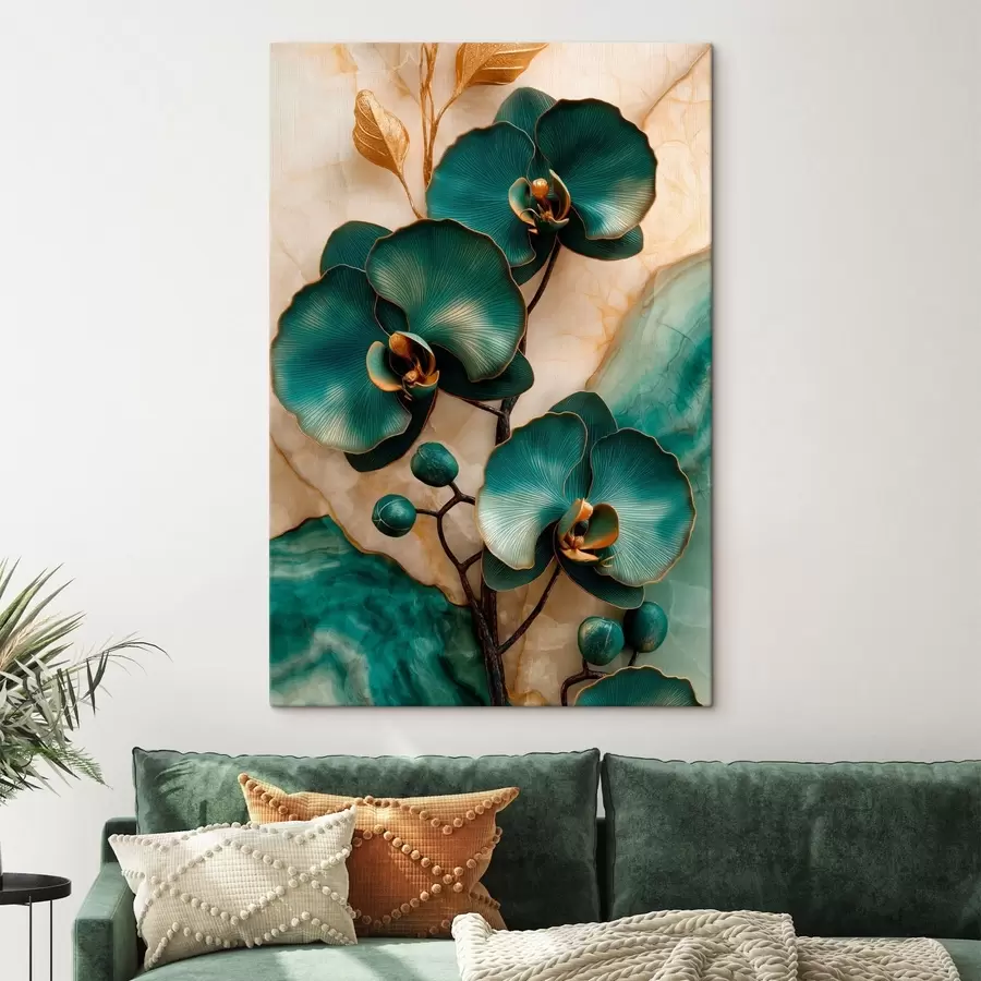 Fototapet Tyrkysové orchideje na světlém pozadí s efektem připomínajícím kámen s50456