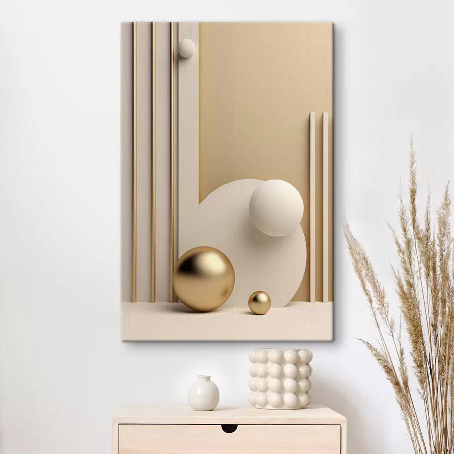 Obraz Abstraktní moderní umění s koulemi a svislými čarami, minimalistická kompozice Č. s50637
