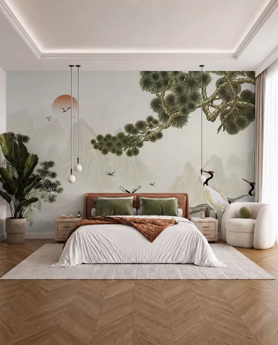 Fototapet Hory, čápi pod borovicí u34508