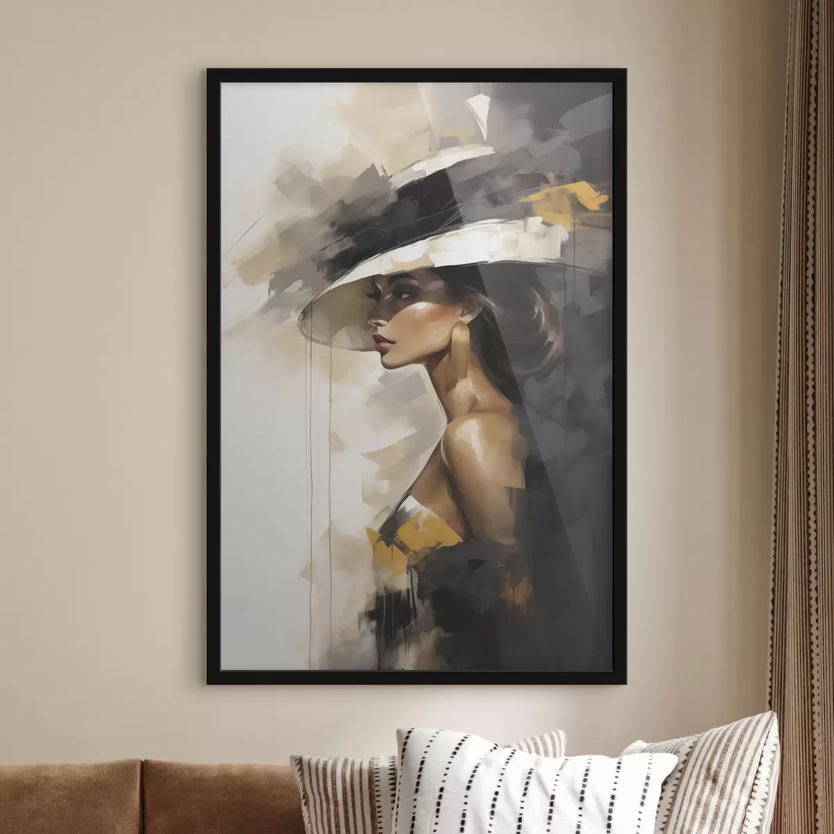 Poster Abstraktní vyobrazení mladé ženy v klobouku, napodobující malbu f50845