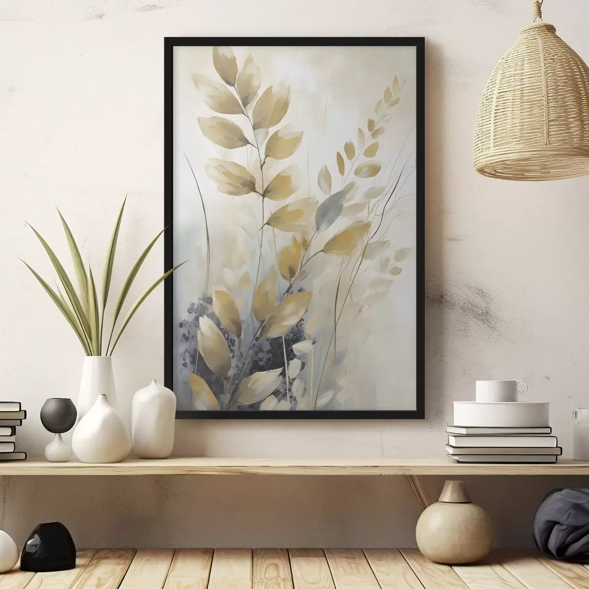 Poster Větev s listy, imitace malby f50851