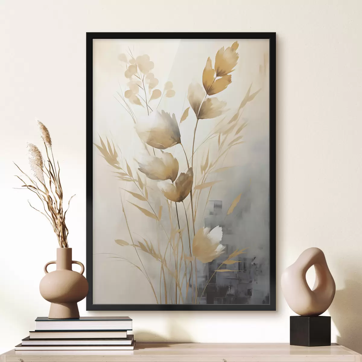 Poster Ozdobná větev s listy, imitace malby f50852