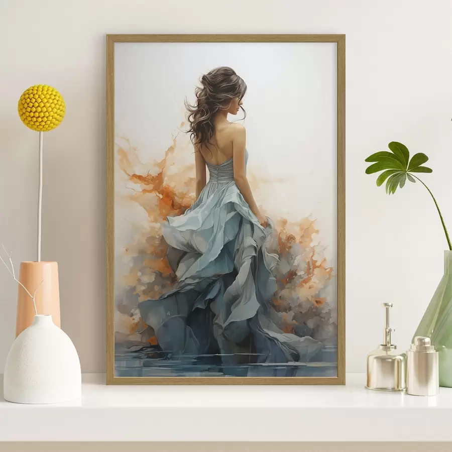 Fototapet Žena v splývavých modrých šatech f50747
