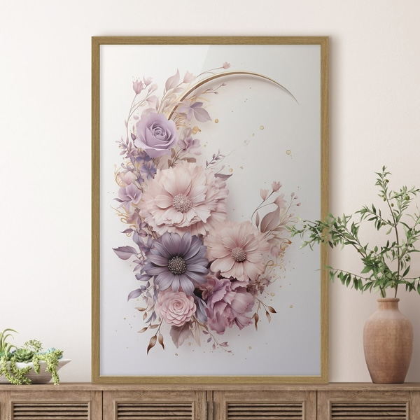 Plakát Fialový srpek měsíce s pivoňkami, Postery květiny a rostliny, f50760wo : Uwalls