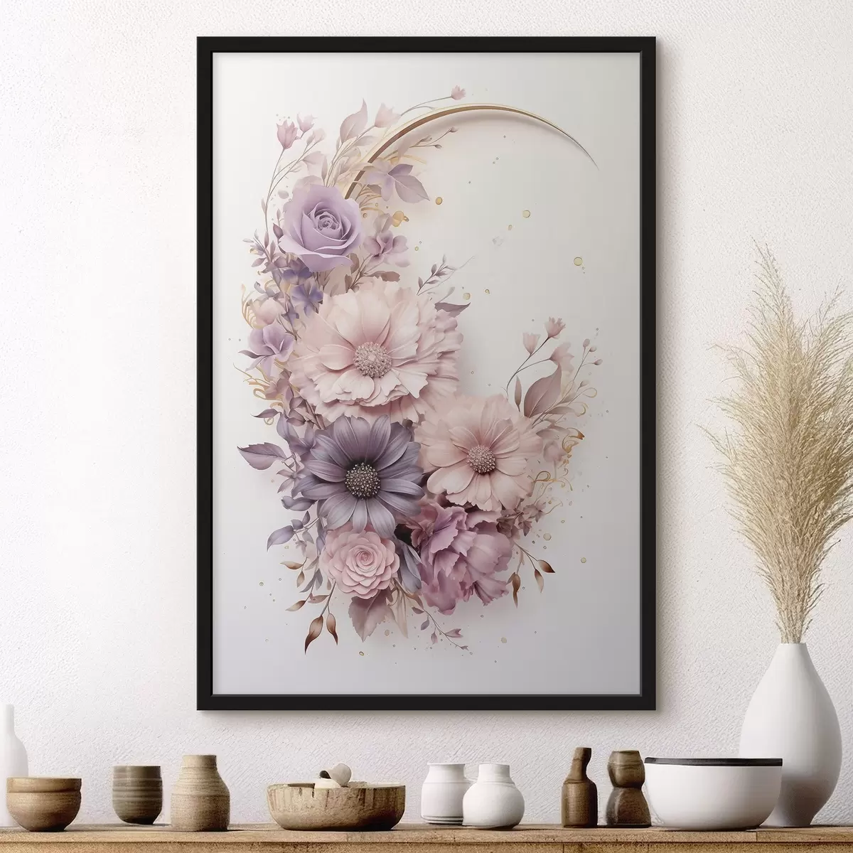 Poster Fialový srpek měsíce s pivoňkami f50760
