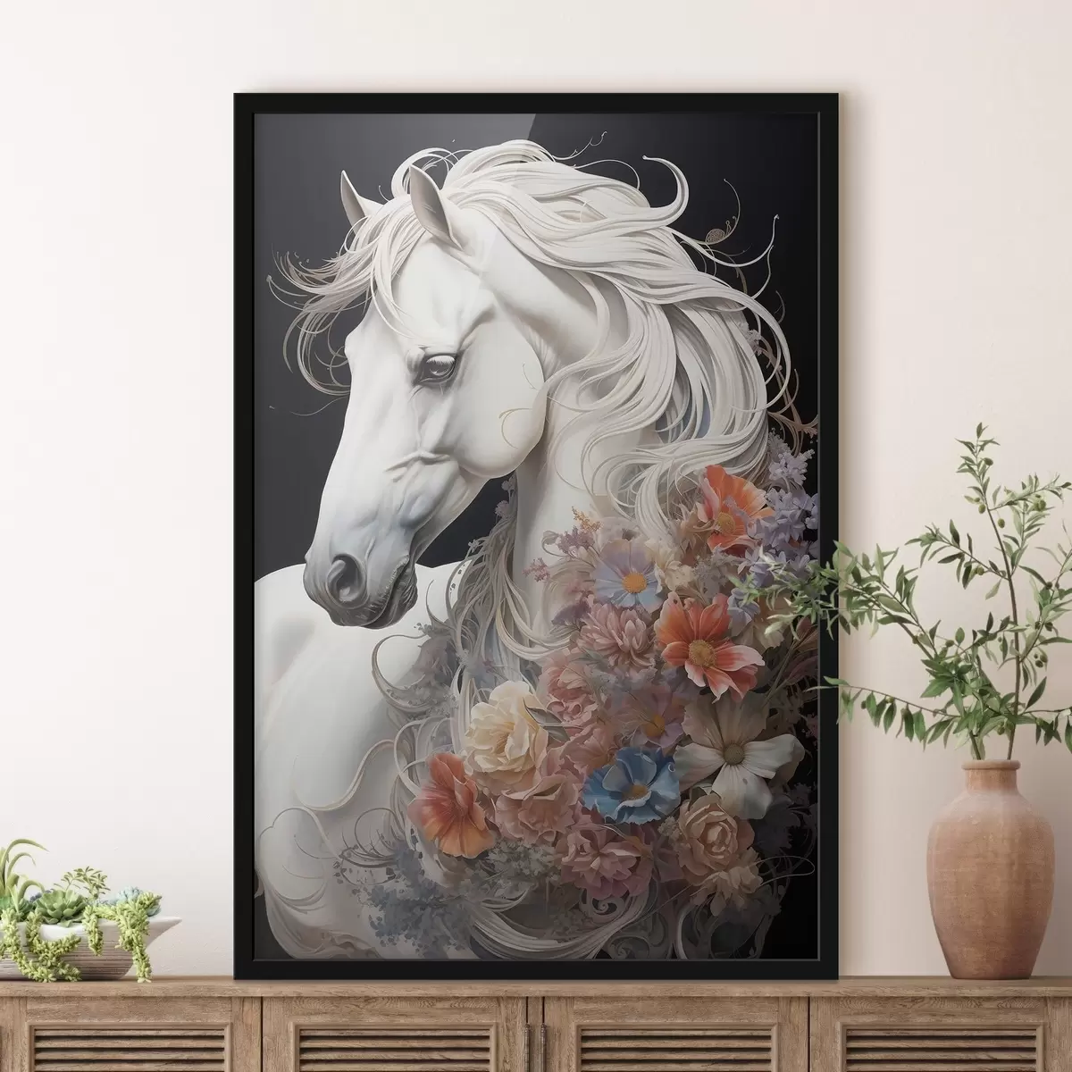 Poster Sněhobílý kůň s ohnivou hřívou f50762