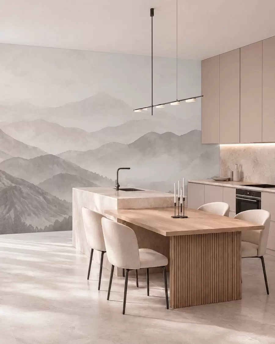 Fototapet Zamlžené hory v jemných neutrálních odstínech w05925v1