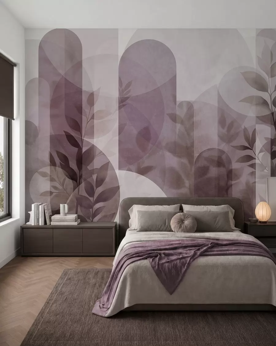 Fototapet Abstraktní geometrické prvky a jemné lístky v tlumené růžové barvě w10088v2