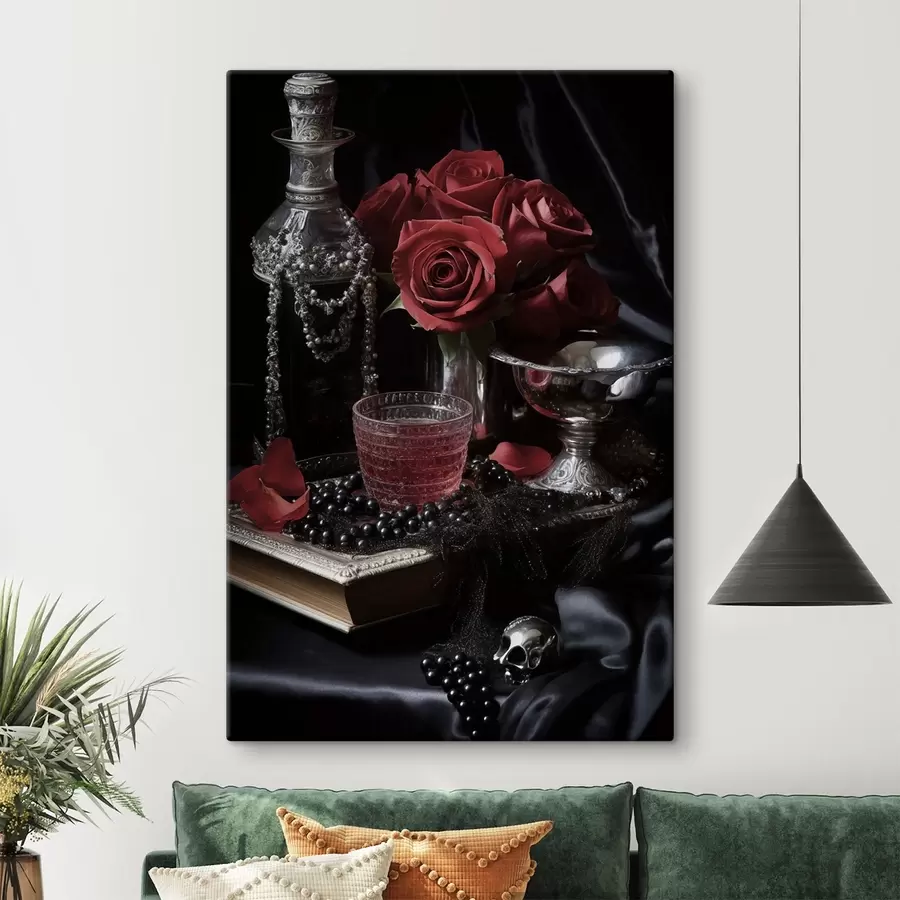 Obraz Retro zátiší se sklenicí a růžemi Č. s50915