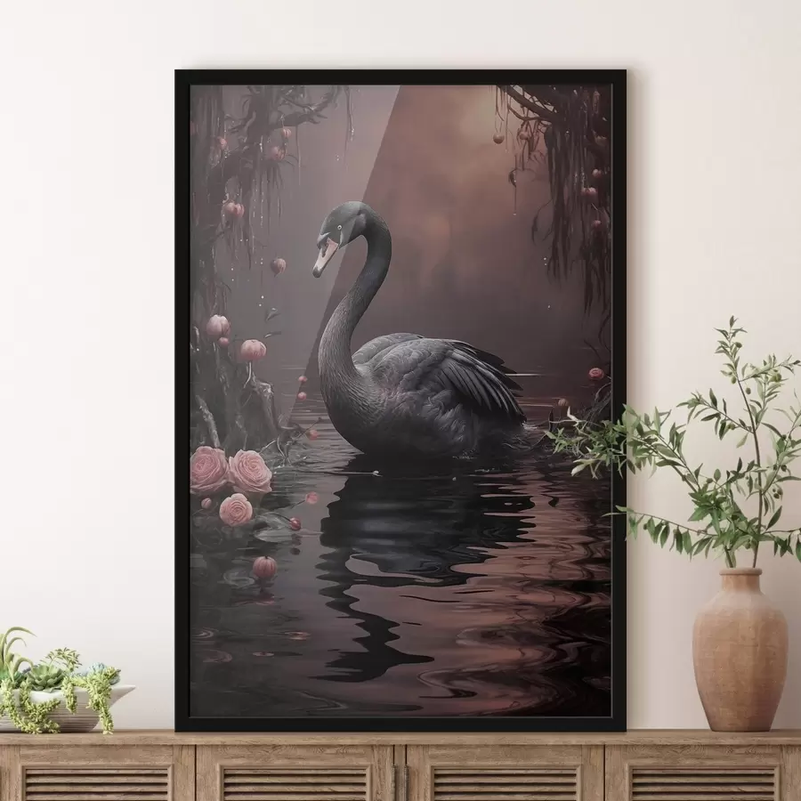 Fototapet Černá labuť na hladině jezera f50917