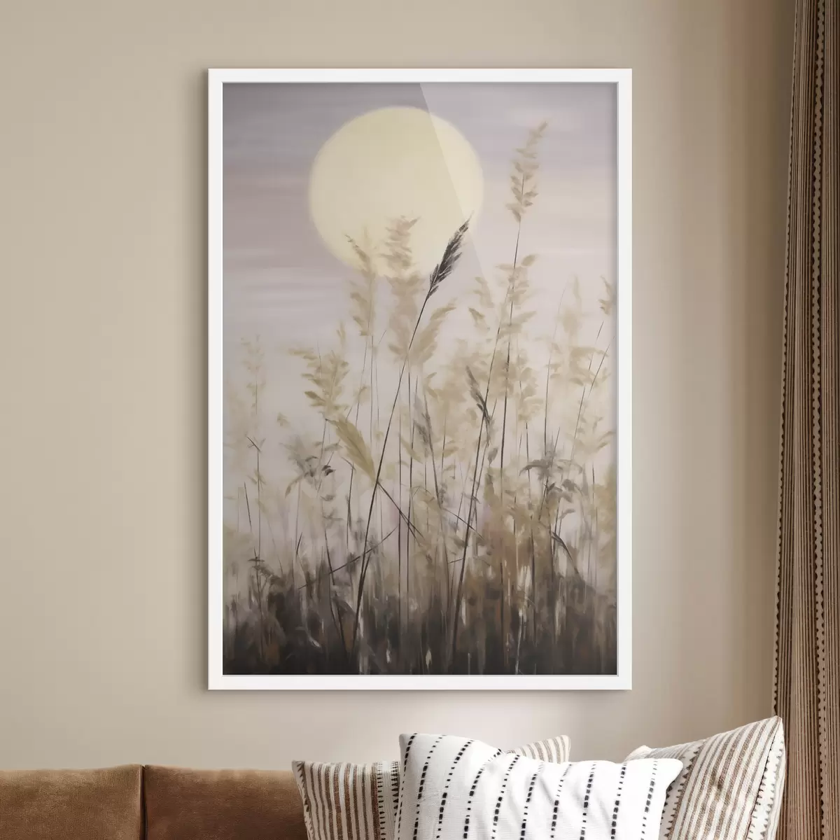 Poster Abstraktní trávy na pozadí měsíce, imitace malby f50985