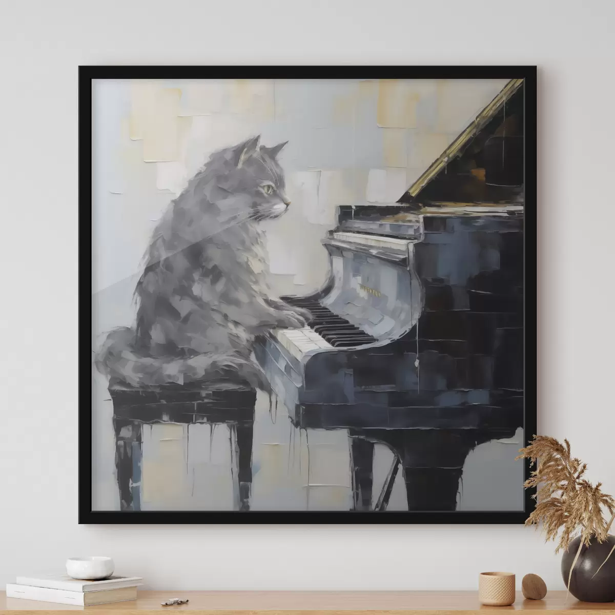Poster Kočka hrající na klavír, styl napodobující malbu f50989