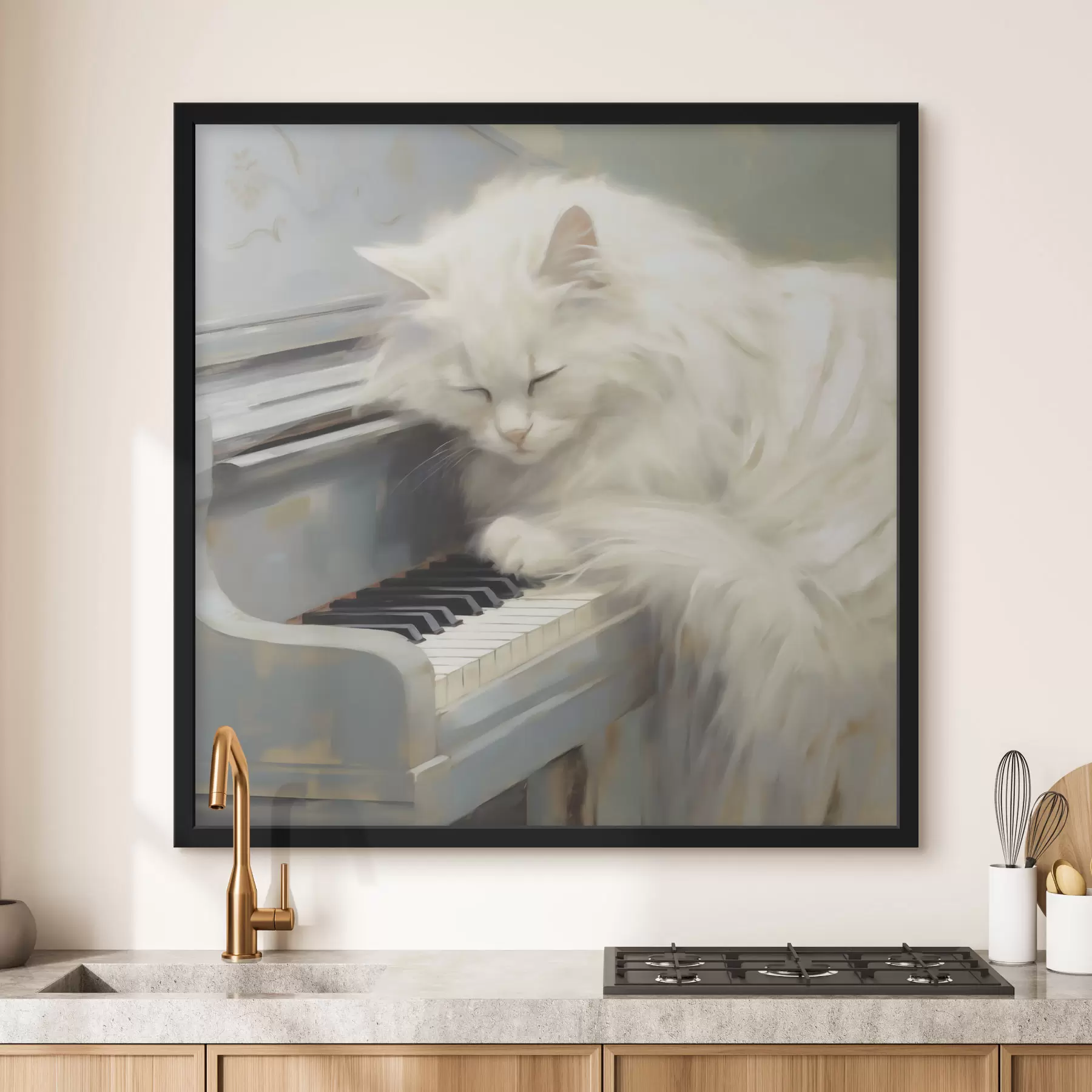 Fototapet Kočka spící na klávesách klavíru, imitace obrazu f50990