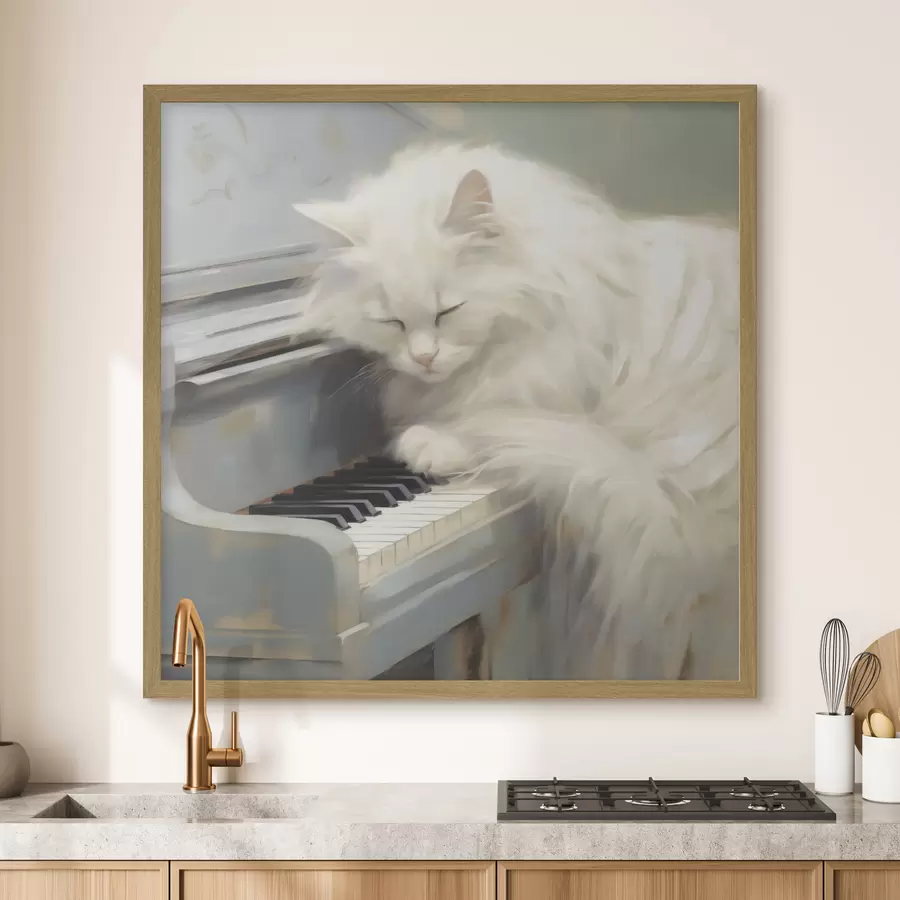 Fototapet Kočka spící na klávesách klavíru, imitace obrazu f50990