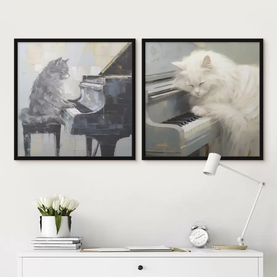 Fototapet Kočka a klavír, imitace malby d31064